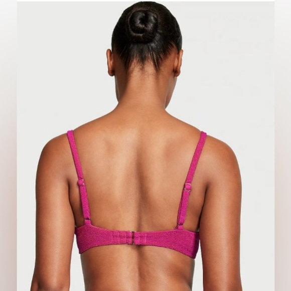 Victoria’s Secret Bikini Set M Pink Shimmer Underwire Top & Tie Bottom Swim NWT - Picture 12 of 13